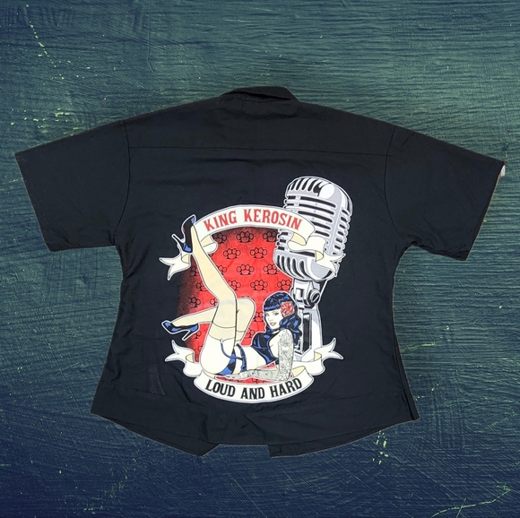 👑 ♠️ King Kerosin Hot Rod Rockabilly Retro Style Work / Garage Button-up Shirt - Picture 1 of 8